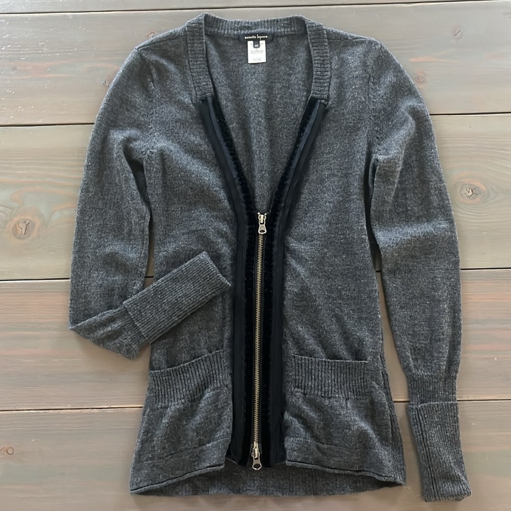 Nanette Lepore Dark Gray Wool Zip Up Cardigan Size XS